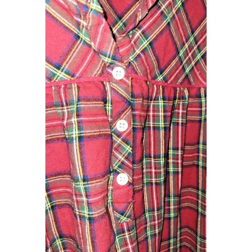 LL‎ Bean Night Gown Women's L Red Green Scotch Plaid Flannel Cotton Christmas